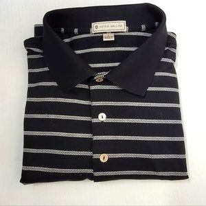 🏌‍♂️PETER MILLAR⛳️ PREMIUM💎GOLF POLO BLACK&WHITE STRIPED🏌SIZE L